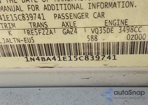 2005 Nissan Maxima 3.5 Se z USA, uszkodzony, nr VIN 1N4BA41E15C839741